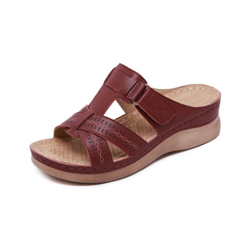 Sandale Orthopédique Femme Confortable, sandales ortho grenat