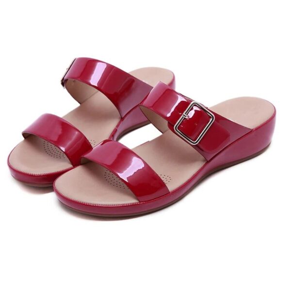 Sandale Orthopédique Femme Élégante à Boucle, sandales rouge à enfiler