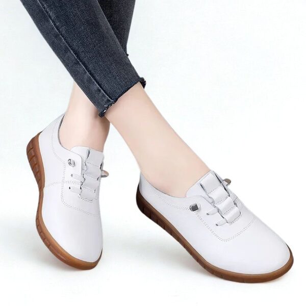 Mocassin Orthopédique Femme Confortable en Cuir, mocassin à lacet blanc