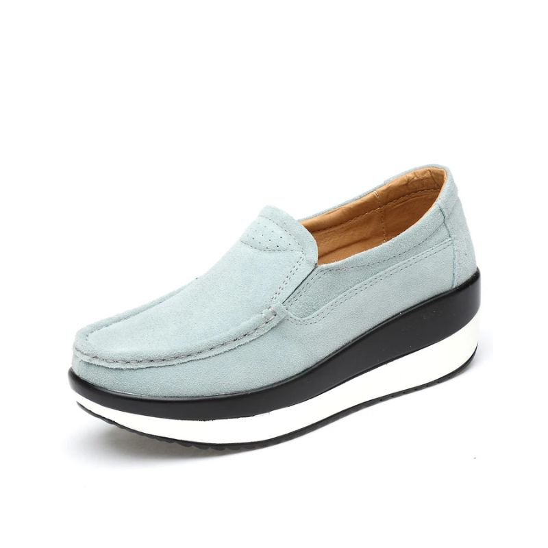 Mocassin Orthopédique Femme en Daim, mocassin plateforme gris