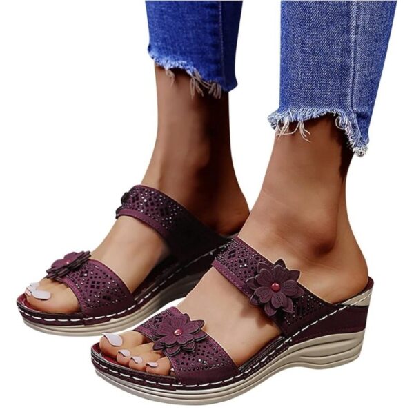 Sandale Orthopédique Femme Confort à Fleurs, sandales orthopédiques grenat