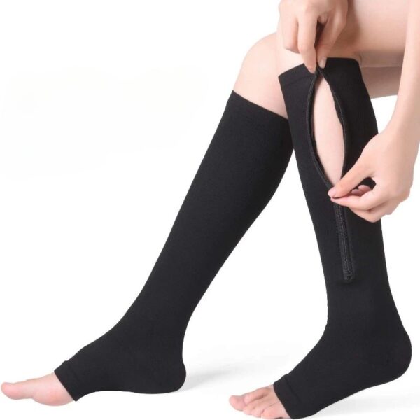 Chaussette Orthopédique Femme à Fermeture Éclair pour Œdème, chaussette longue noir